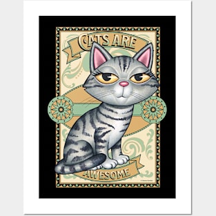 Cute Gray Tabby Kitty Cat on Cats are Awesome Posters and Art